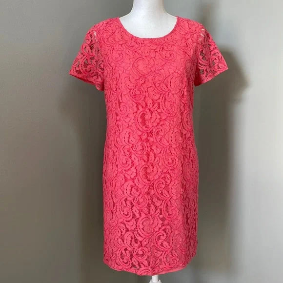 ANN TAYLOR CORAL LACE MINI SHIFT DRESS ANN TAYLOR CORAL LACE MINI SHIFT DRESS